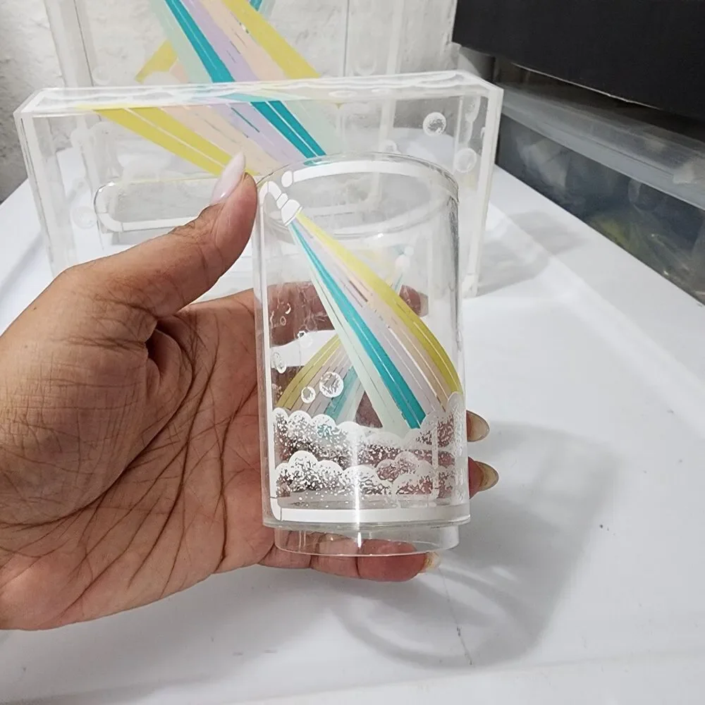 Rare 3-Piece Vintage 1980s Memphis Style Lucite Acrylic Bathroom Vanity Set